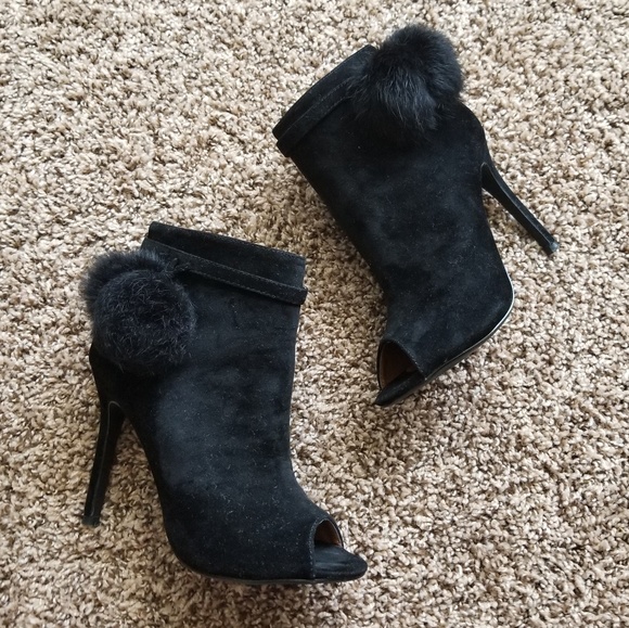 Shoes - Black Bootie Pom Pom